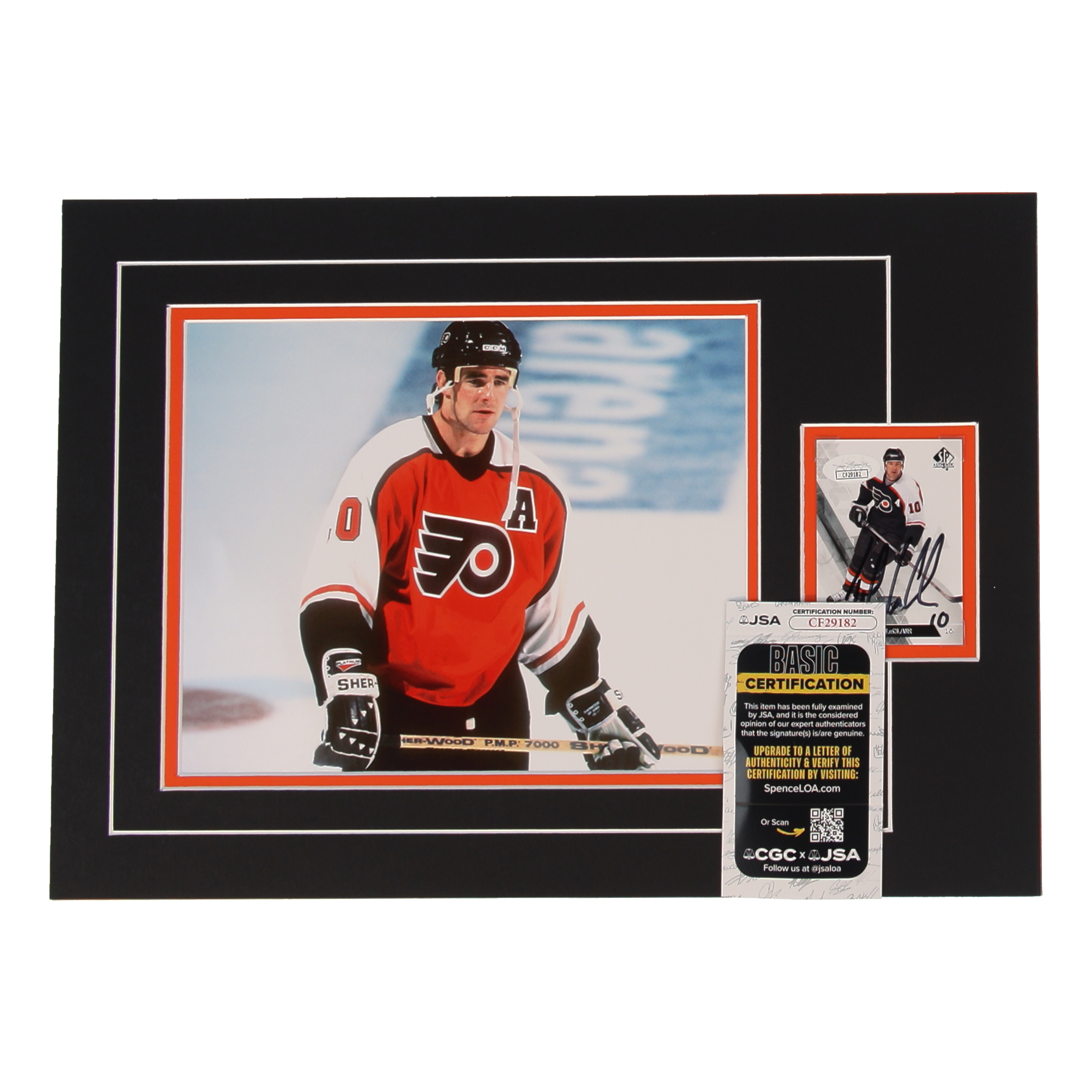 John LeClair Signed 12x17 Custom Matted Sports Card Display with Photo (JSA) at PristineAuction.com John LeClair Signed 12x17 Custom Matted Sports Card Display with Photo (JSA) at PristineAuction.com