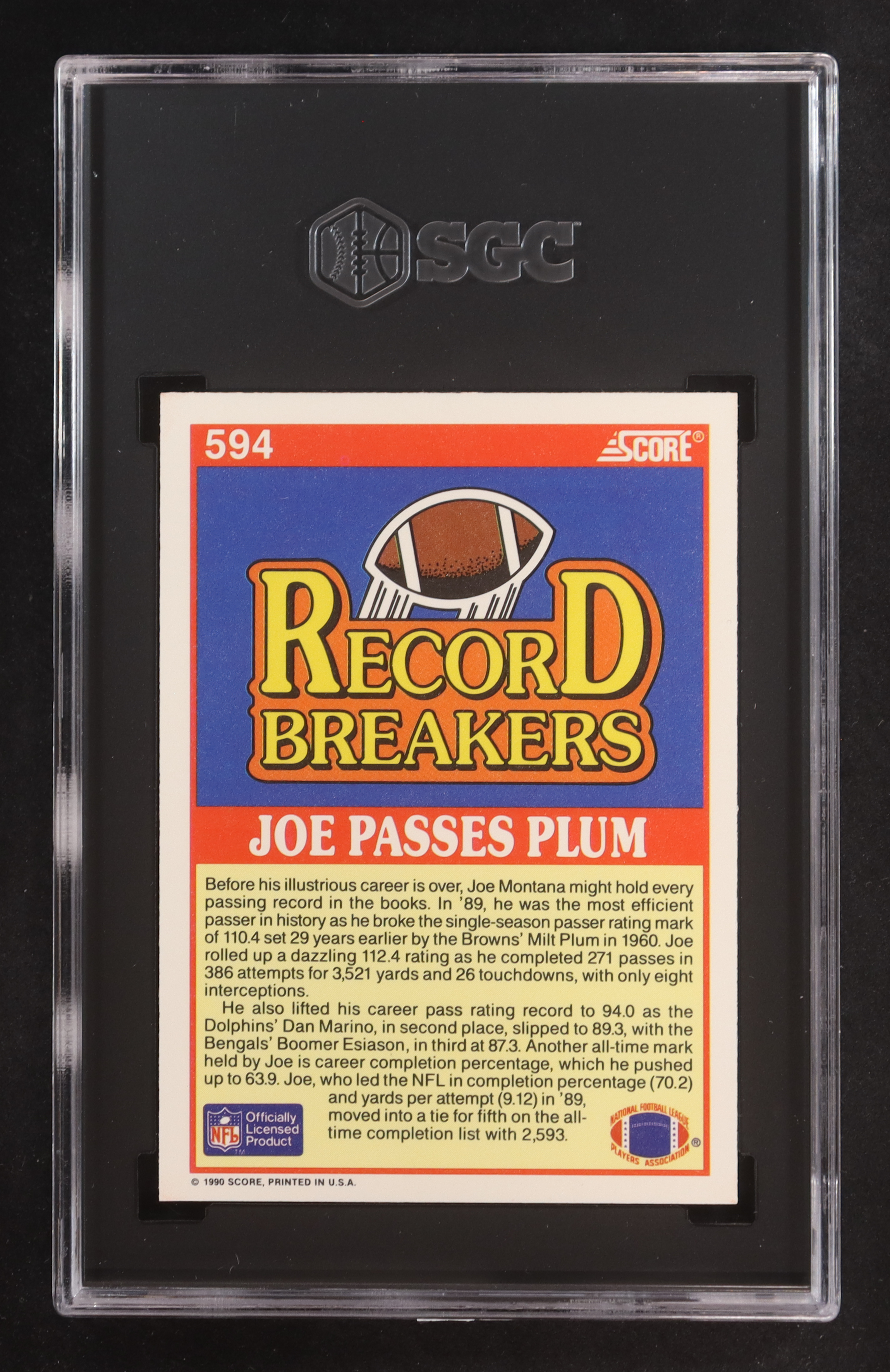 Joe Montana 1990 Score Record Breaker #594 (SGC 8.5) at PristineAuction.com Joe Montana 1990 Score Record Breaker #594 (SGC 8.5) at PristineAuction.com