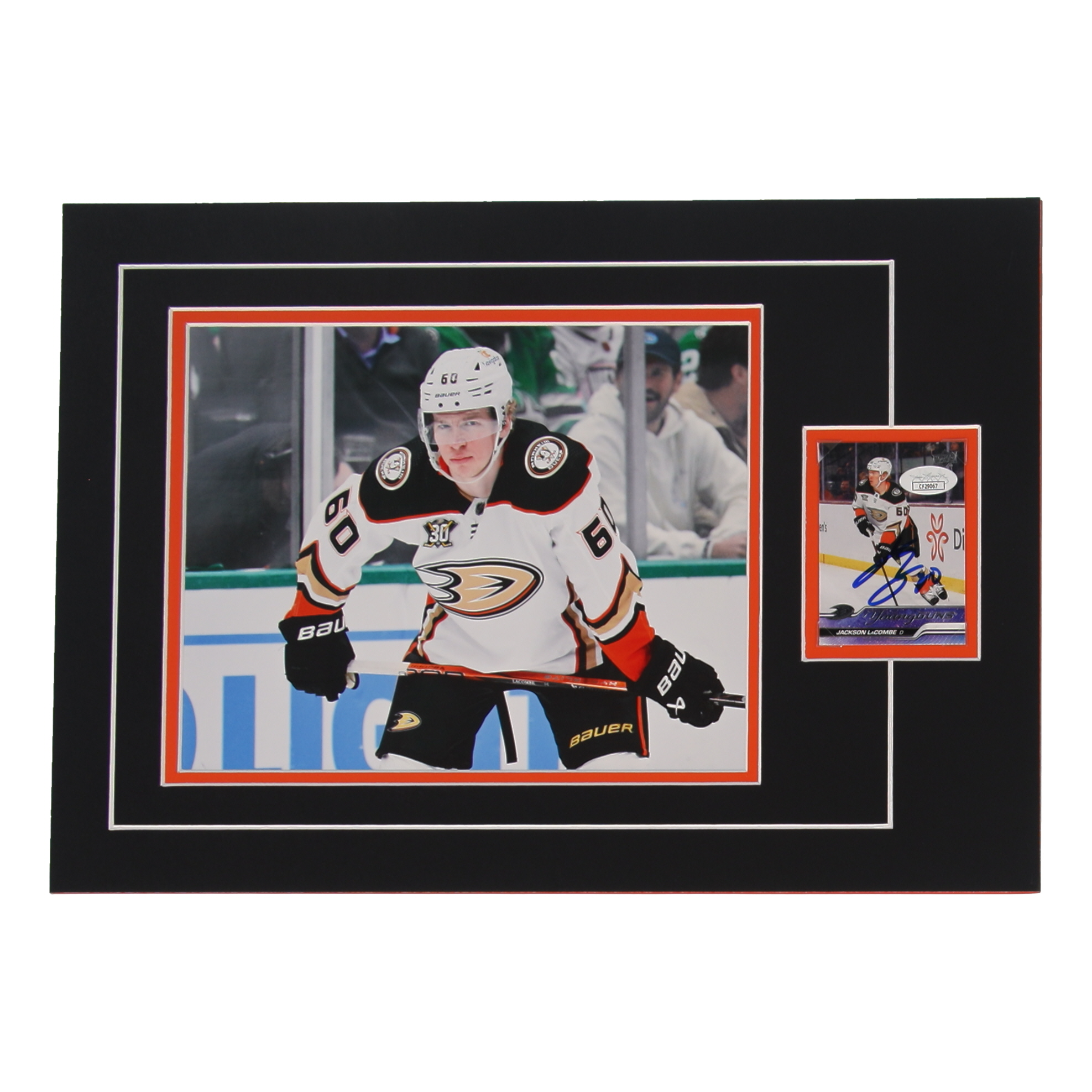 Jackson LaCombe Signed 12x17 Custom Matted Sports Card RC Display with Photo (JSA) at PristineAuction.com Jackson LaCombe Signed 12x17 Custom Matted Sports Card RC Display with Photo (JSA) at PristineAuction.com