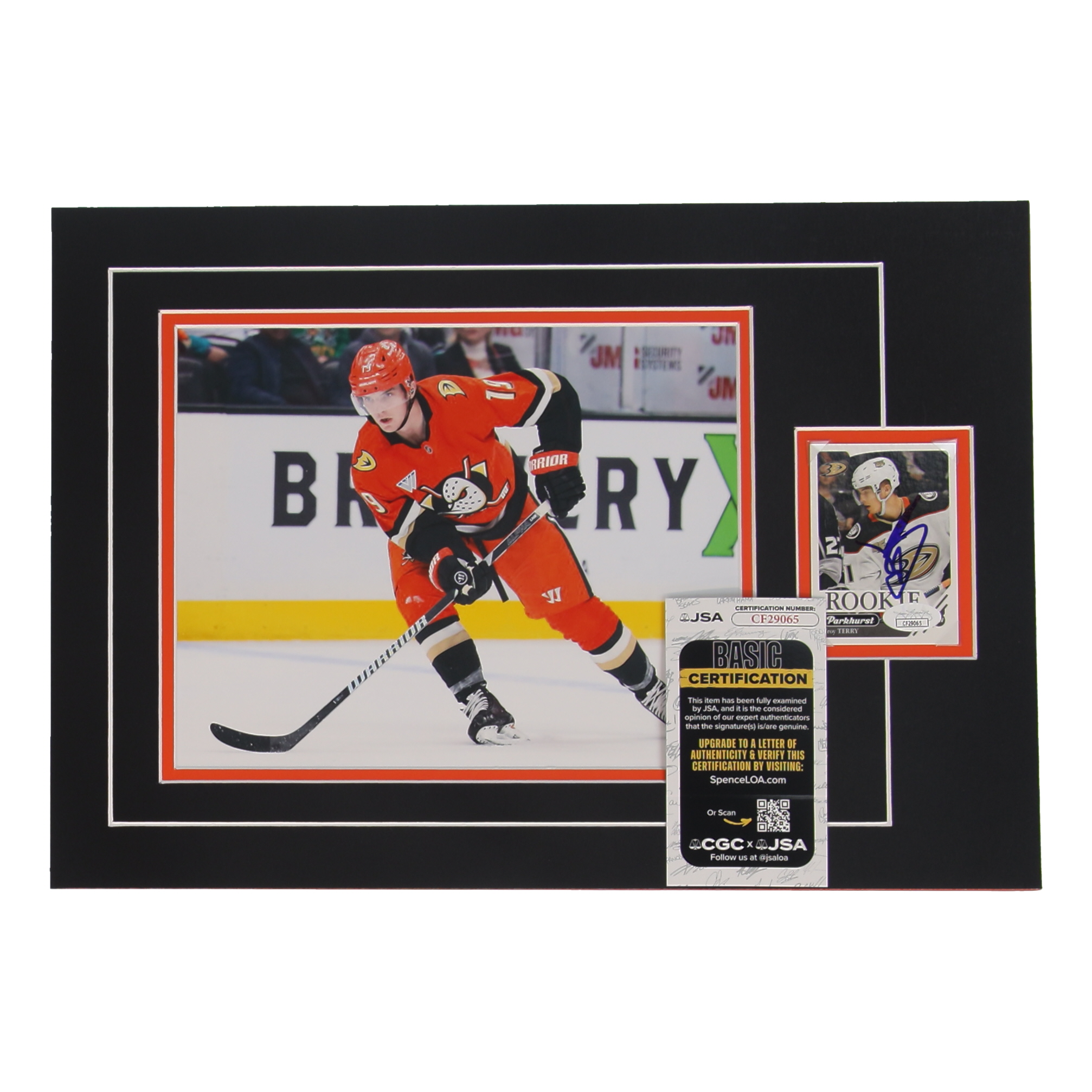 Troy Terry Signed 12x17 Custom Matted Sports Card RC Display with Photo (JSA) at PristineAuction.com Troy Terry Signed 12x17 Custom Matted Sports Card RC Display with Photo (JSA) at PristineAuction.com