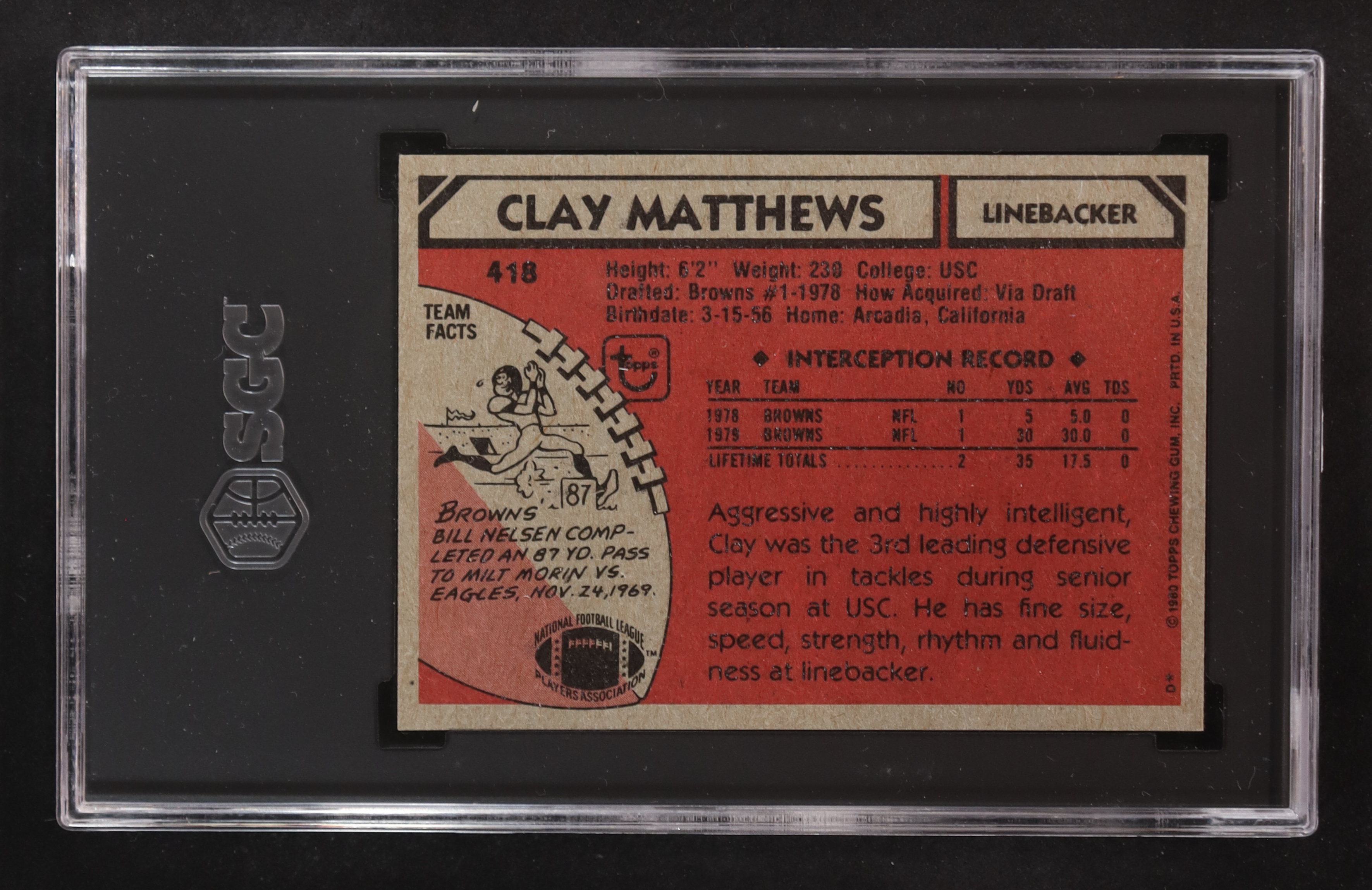 Clay Matthews 1980 Topps #418 (SGC 8) at PristineAuction.com Clay Matthews 1980 Topps #418 (SGC 8) at PristineAuction.com