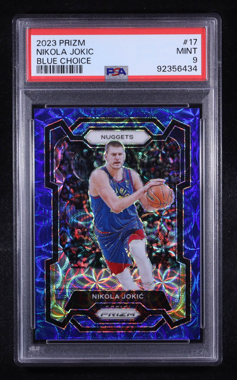 Nikola Jokic 2023-24 Panini Prizm Prizms Choice Blue #17 #20/49 (PSA 9) at PristineAuction.com Nikola Jokic 2023-24 Panini Prizm Prizms Choice Blue #17 #20/49 (PSA 9) at PristineAuction.com
