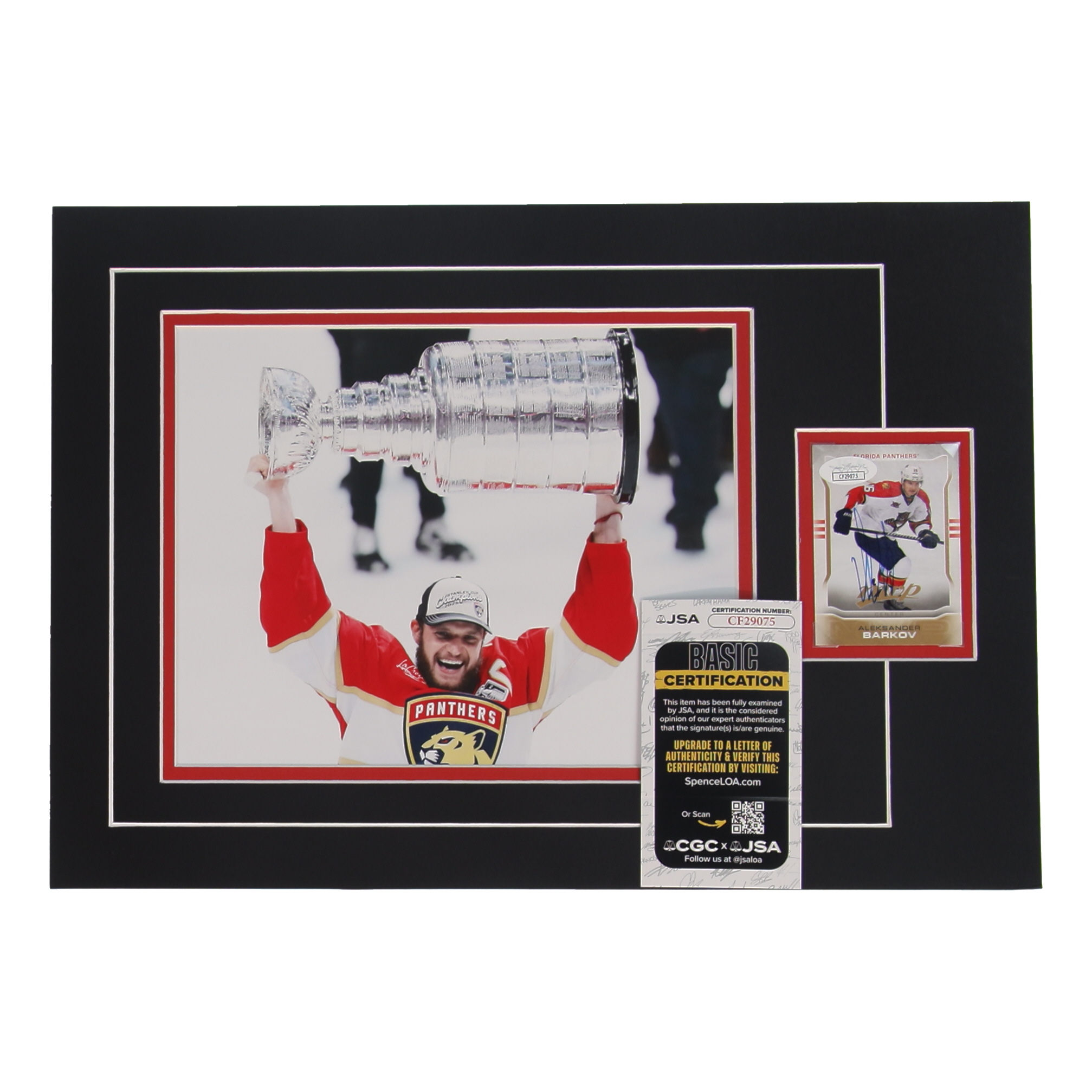 Aleksander Barkov Signed 12x17 Custom Matted Sports Card Display with Photo (JSA) at PristineAuction.com Aleksander Barkov Signed 12x17 Custom Matted Sports Card Display with Photo (JSA) at PristineAuction.com