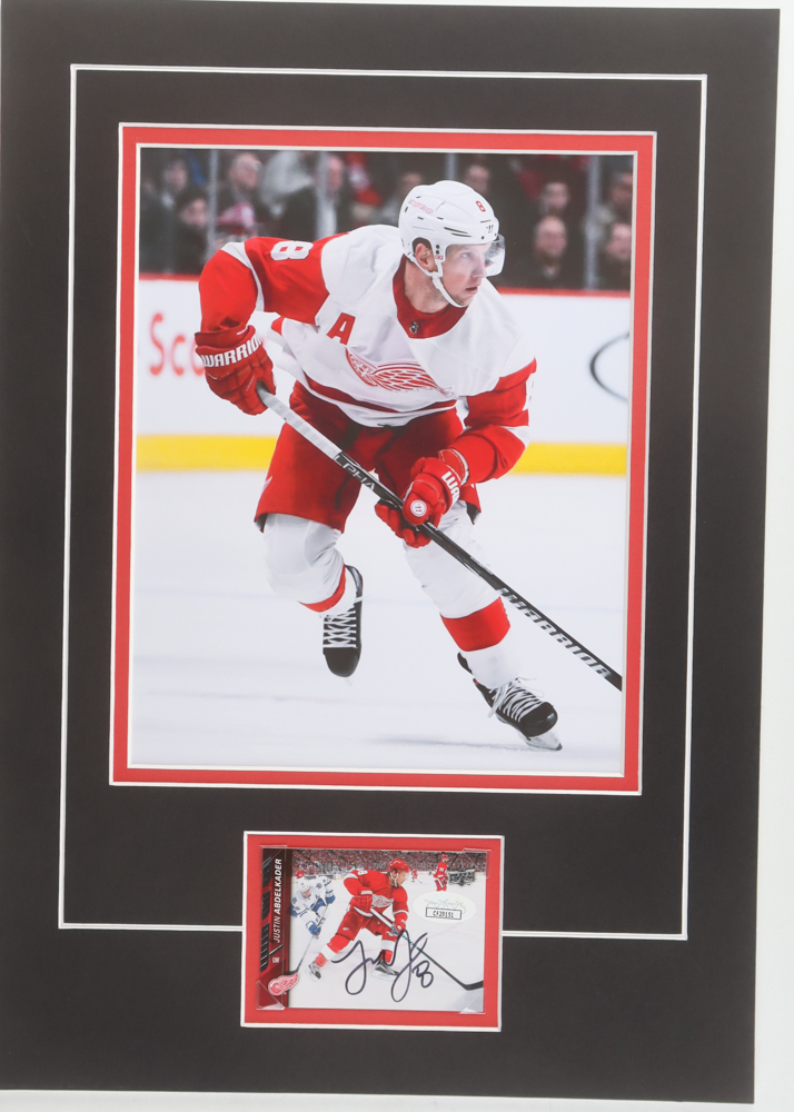 Justin Abdelkader Signed Red Wings Sports Card Custom Lithograph Display with Photo (JSA) at PristineAuction.com Justin Abdelkader Signed Red Wings Sports Card Custom Lithograph Display with Photo (JSA) at PristineAuction.com