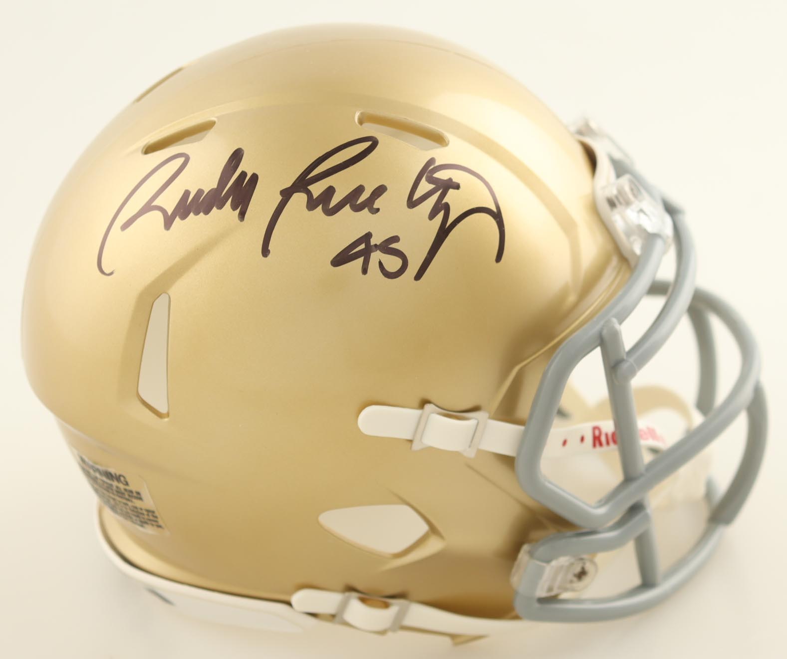 Rudy Ruettiger Signed Notre Dame Fighting Irish Speed Mini Helmet (JSA) at PristineAuction.com Rudy Ruettiger Signed Notre Dame Fighting Irish Speed Mini Helmet (JSA) at PristineAuction.com