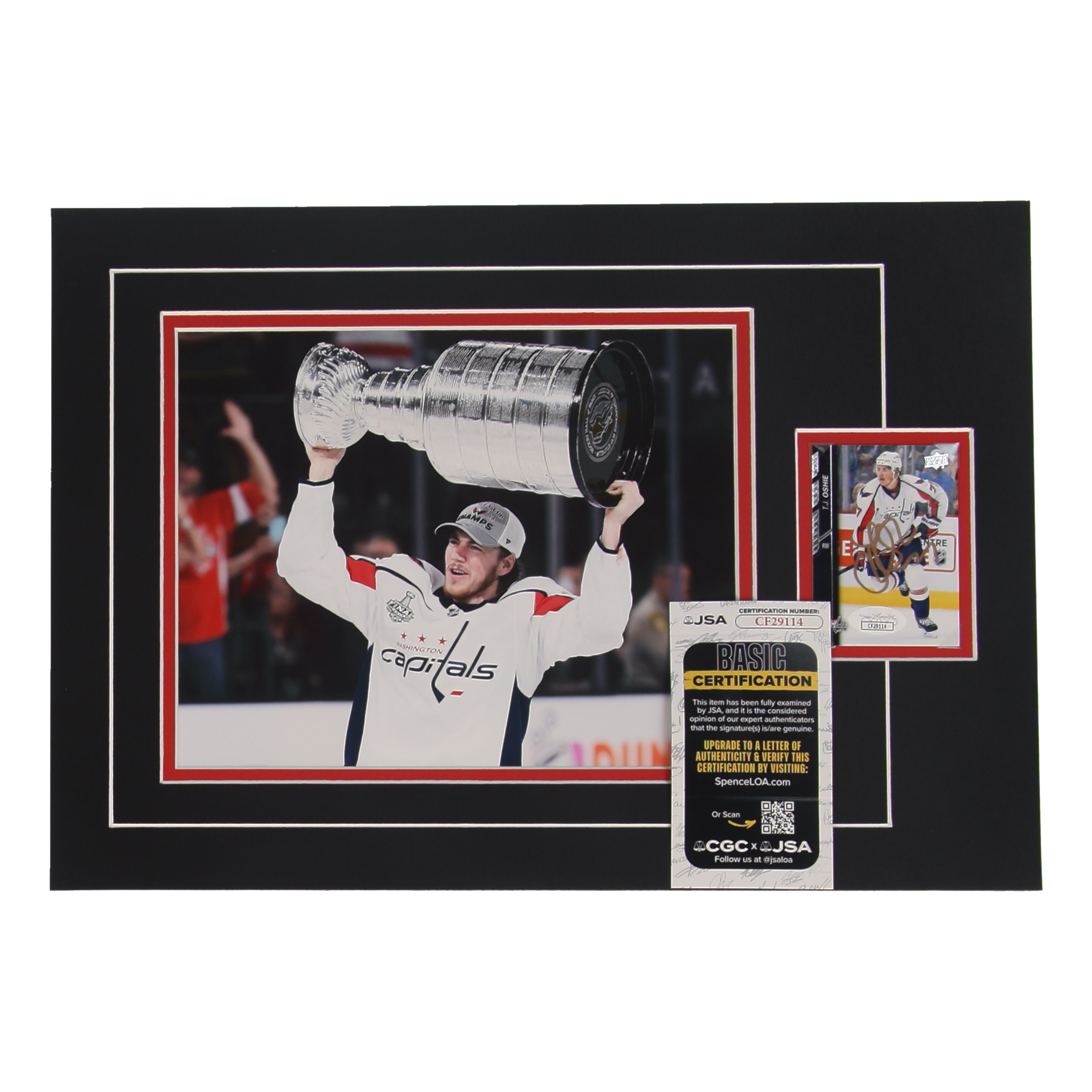 T.J. Oshie Signed 12x17 Custom Matted Sports Card Display with Photo (JSA) at PristineAuction.com T.J. Oshie Signed 12x17 Custom Matted Sports Card Display with Photo (JSA) at PristineAuction.com