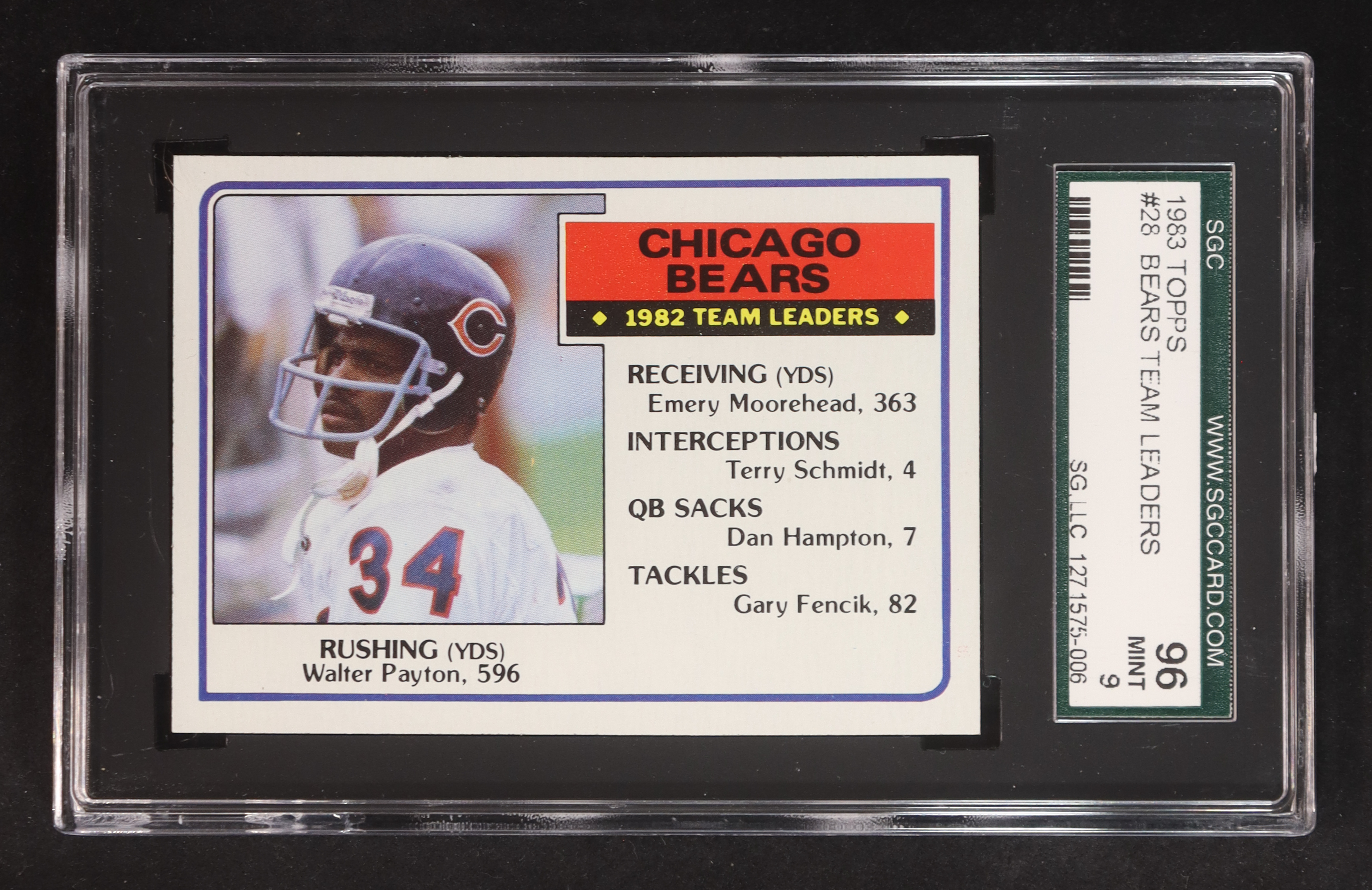 Walter Payton 1983 Topps Bears Team Leaders #28 (SGC 9) at PristineAuction.com Walter Payton 1983 Topps Bears Team Leaders #28 (SGC 9) at PristineAuction.com