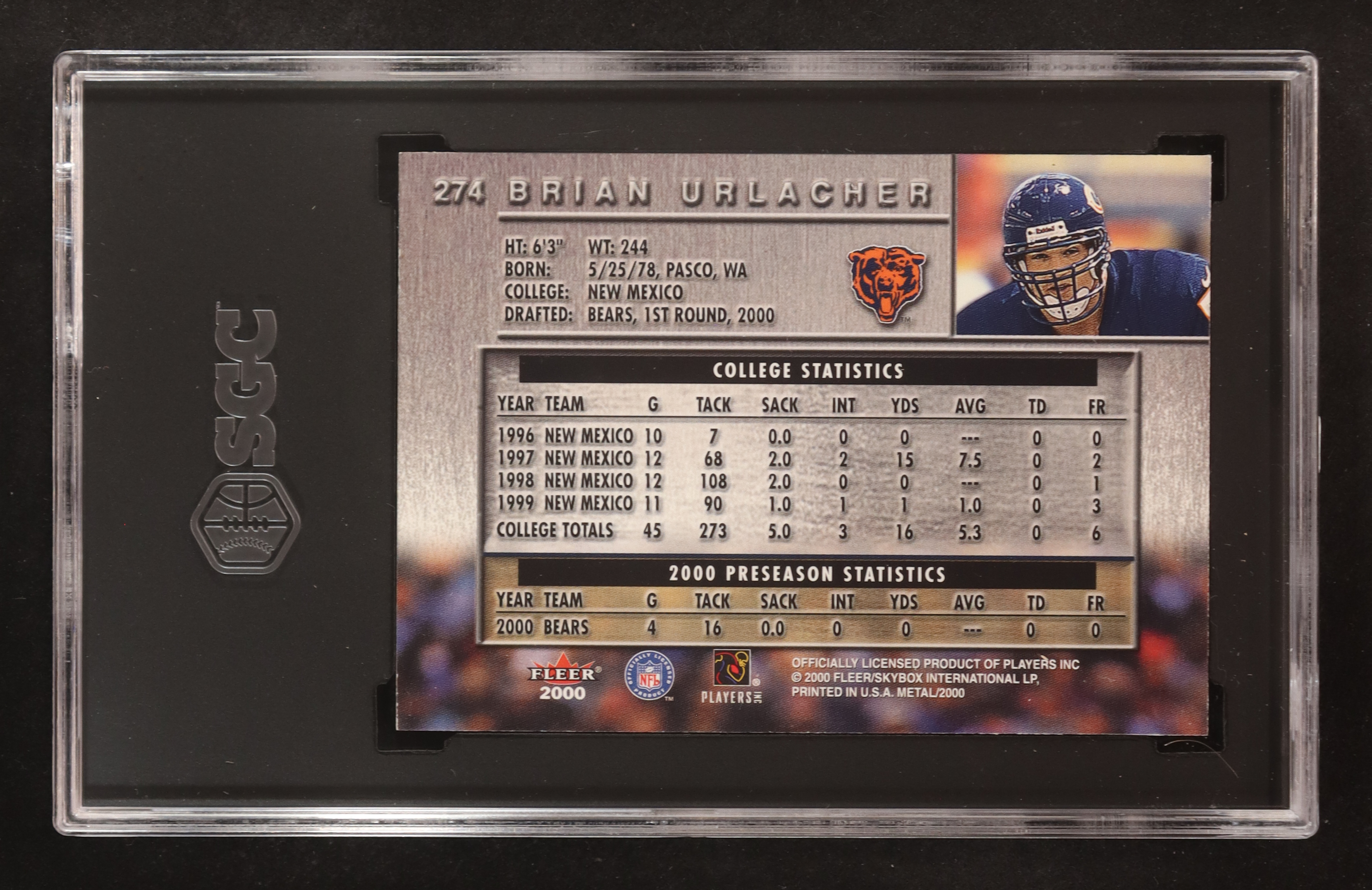 Brian Urlacher 2000 Fleer Metal #274 RC (SGC 9) at PristineAuction.com Brian Urlacher 2000 Fleer Metal #274 RC (SGC 9) at PristineAuction.com