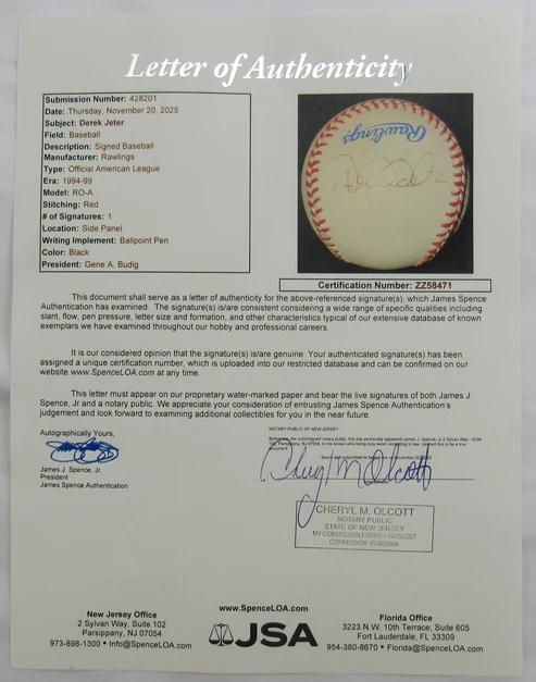 Derek Jeter Signed OAL Baseball (JSA) at PristineAuction.com Derek Jeter Signed OAL Baseball (JSA) at PristineAuction.com