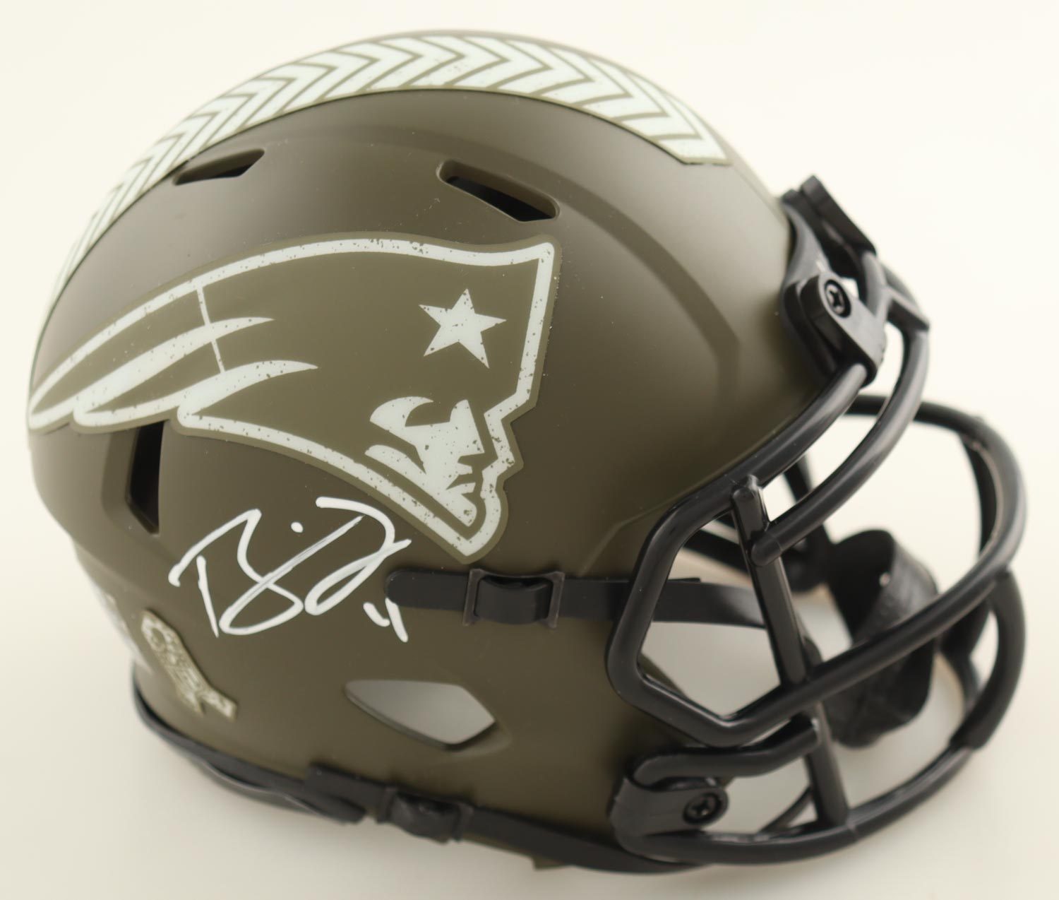Bailey Zappe Signed Patriots Salute to Service Alternate Speed Mini Helmet (JSA) at PristineAuction.com Bailey Zappe Signed Patriots Salute to Service Alternate Speed Mini Helmet (JSA) at PristineAuction.com