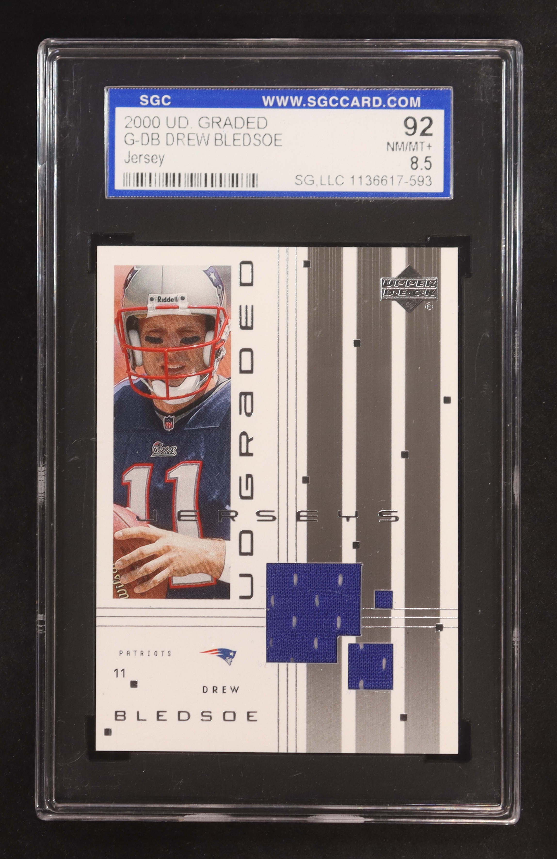Drew Bledsoe 2000 Upper Deck Graded Jersey #G-DB (SGC 8.5) at PristineAuction.com Drew Bledsoe 2000 Upper Deck Graded Jersey #G-DB (SGC 8.5) at PristineAuction.com