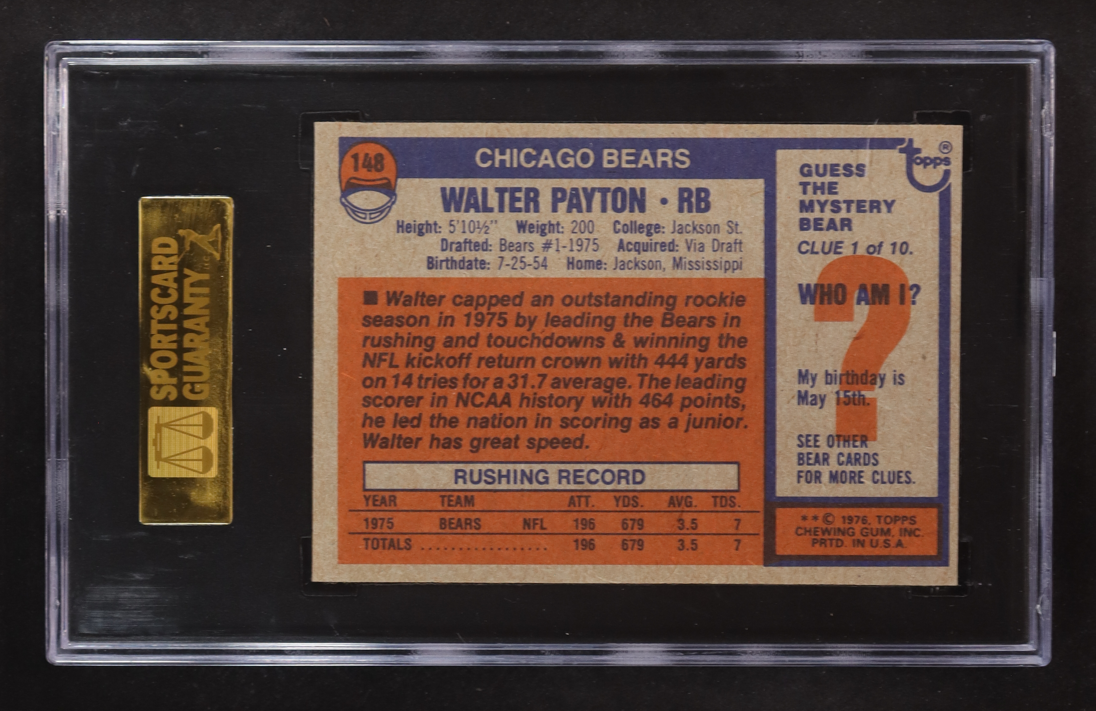 Walter Payton 1976 Topps Rookie #148 RC (SGC 7.5) at PristineAuction.com Walter Payton 1976 Topps Rookie #148 RC (SGC 7.5) at PristineAuction.com