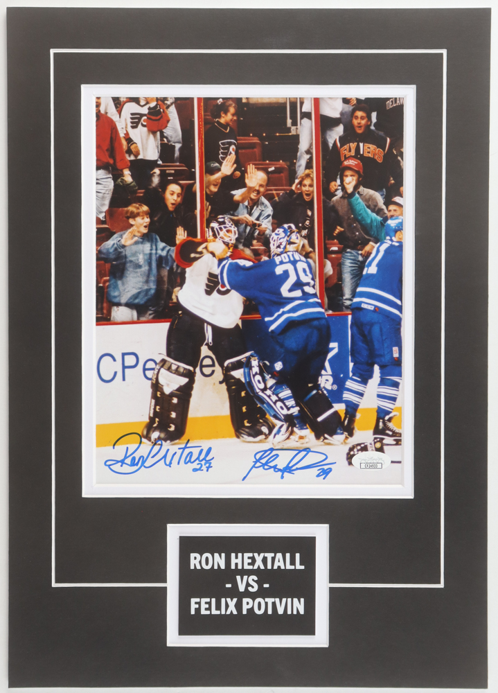 Ron Hextall & Felix Potvin Signed Flyers vs Maple Leafs Custom Lithograph Display (JSA) at PristineAuction.com Ron Hextall & Felix Potvin Signed Flyers vs Maple Leafs Custom Lithograph Display (JSA) at PristineAuction.com