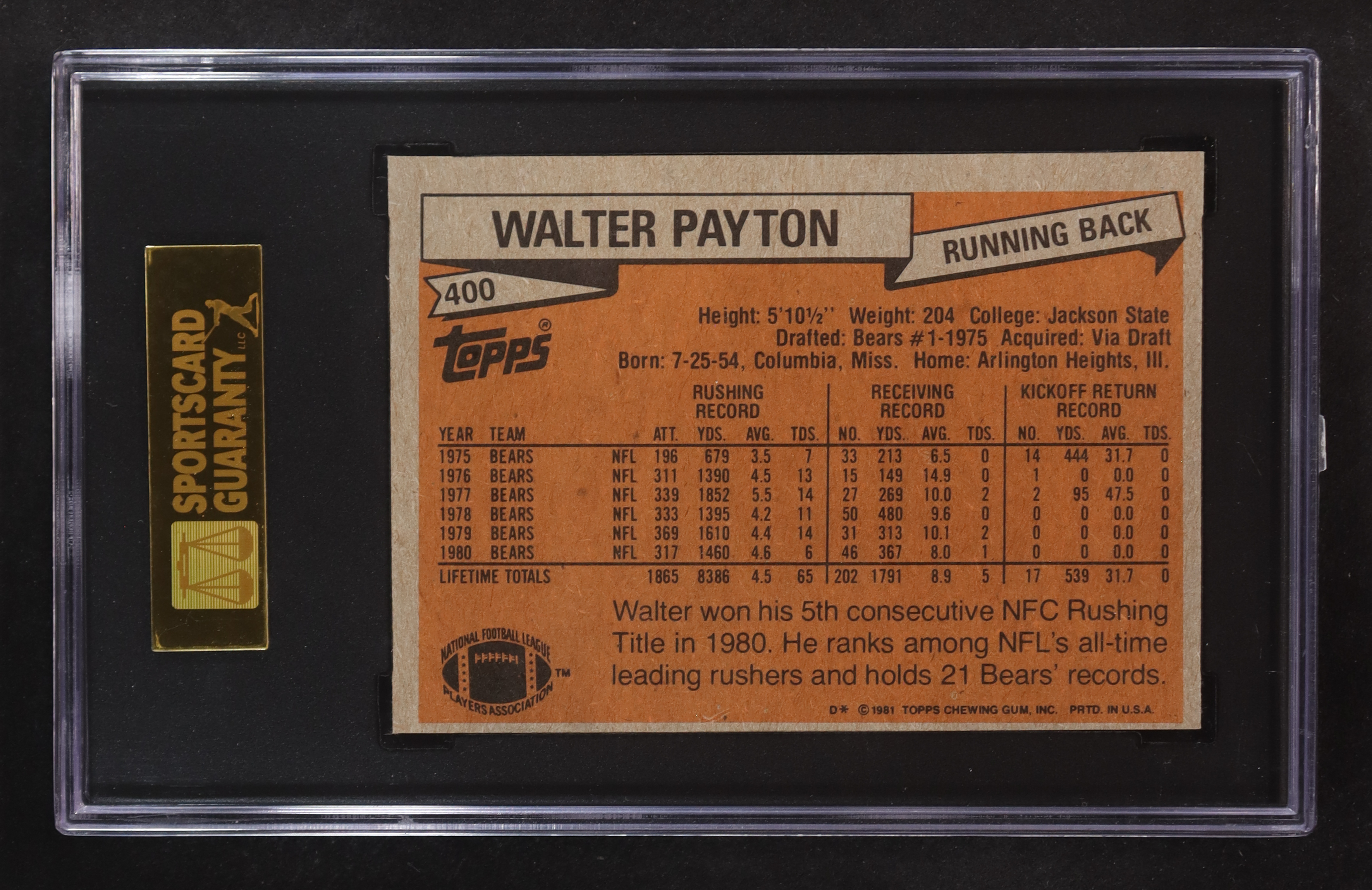 Walter Payton 1981 Topps #400 (SGC 9) at PristineAuction.com Walter Payton 1981 Topps #400 (SGC 9) at PristineAuction.com