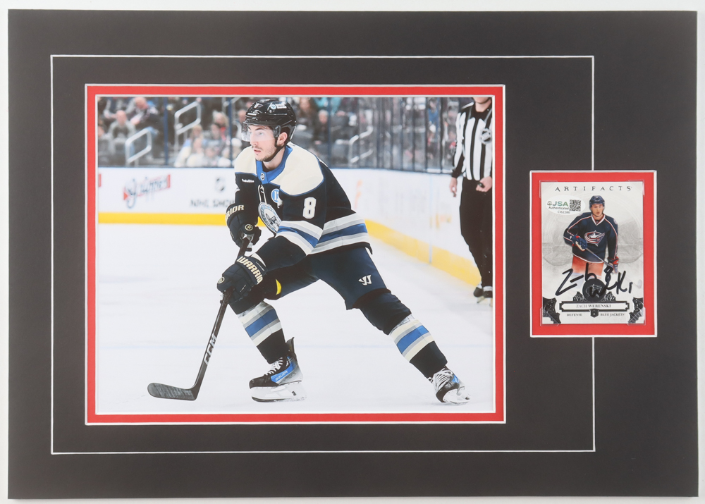 Zach Werenski Signed Blue Jackets Sports Card Custom Lithograph Display with Photo (JSA) at PristineAuction.com Zach Werenski Signed Blue Jackets Sports Card Custom Lithograph Display with Photo (JSA) at PristineAuction.com