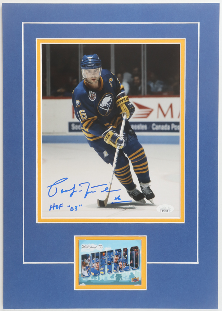 Pat Lafontaine Signed Sabres Custom Lithograph Display with Sports Card Inscribed "HOF 03" (JSA) at PristineAuction.com Pat Lafontaine Signed Sabres Custom Lithograph Display with Sports Card Inscribed "HOF 03" (JSA) at PristineAuction.com