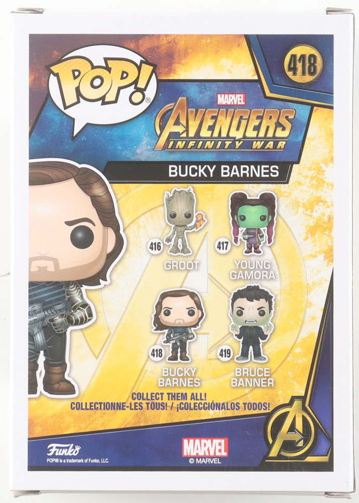 Sebastian Stan Signed "The Avengers: Infinity War" #418 Bucky Barnes Bobble-Head Funko Pop! Vinyl Figure (JSA) at PristineAuction.com Sebastian Stan Signed "The Avengers: Infinity War" #418 Bucky Barnes Bobble-Head Funko Pop! Vinyl Figure (JSA) at PristineAuction.com