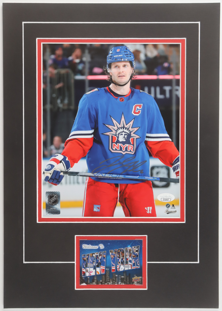 Jacob Trouba Signed Rangers Custom Lithograph Display with Sports Card (JSA) at PristineAuction.com Jacob Trouba Signed Rangers Custom Lithograph Display with Sports Card (JSA) at PristineAuction.com