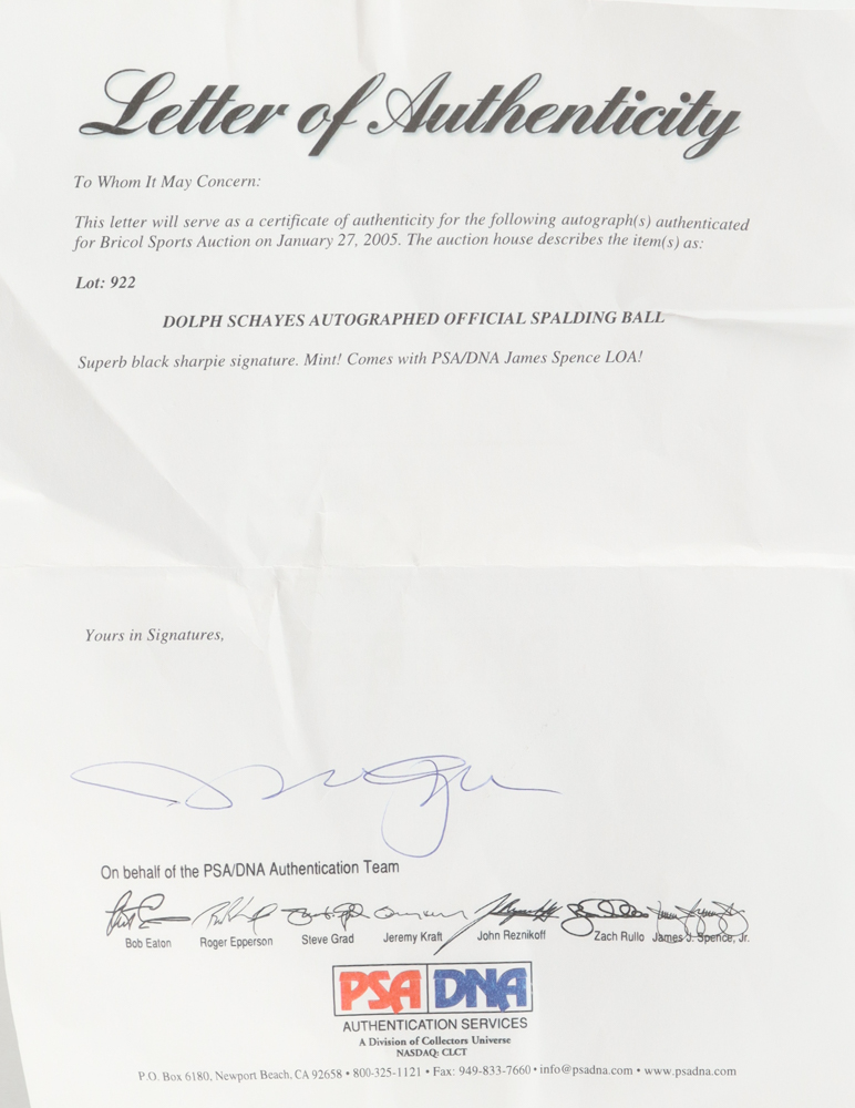 Dolph Schayes Signed NBA Basketball (JSA & PSA) at PristineAuction.com Dolph Schayes Signed NBA Basketball (JSA & PSA) at PristineAuction.com