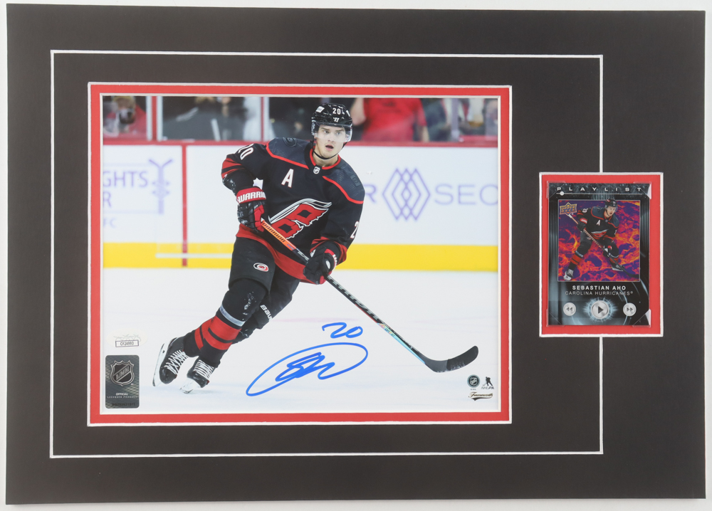 Sebastian Aho Signed Hurricanes Custom Lithograph Display with Sports Card (JSA) at PristineAuction.com Sebastian Aho Signed Hurricanes Custom Lithograph Display with Sports Card (JSA) at PristineAuction.com