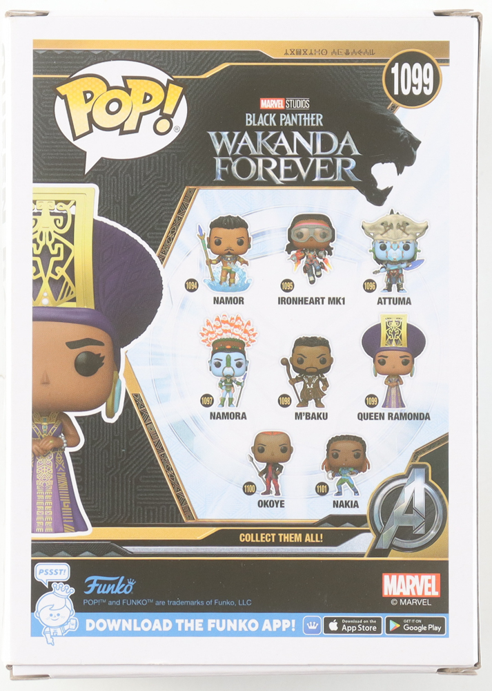 Angela Bassett Signed "Wakanda Forever" #1099 Queen Ramonda Funko Pop! Vinyl Figure (JSA) at PristineAuction.com Angela Bassett Signed "Wakanda Forever" #1099 Queen Ramonda Funko Pop! Vinyl Figure (JSA) at PristineAuction.com
