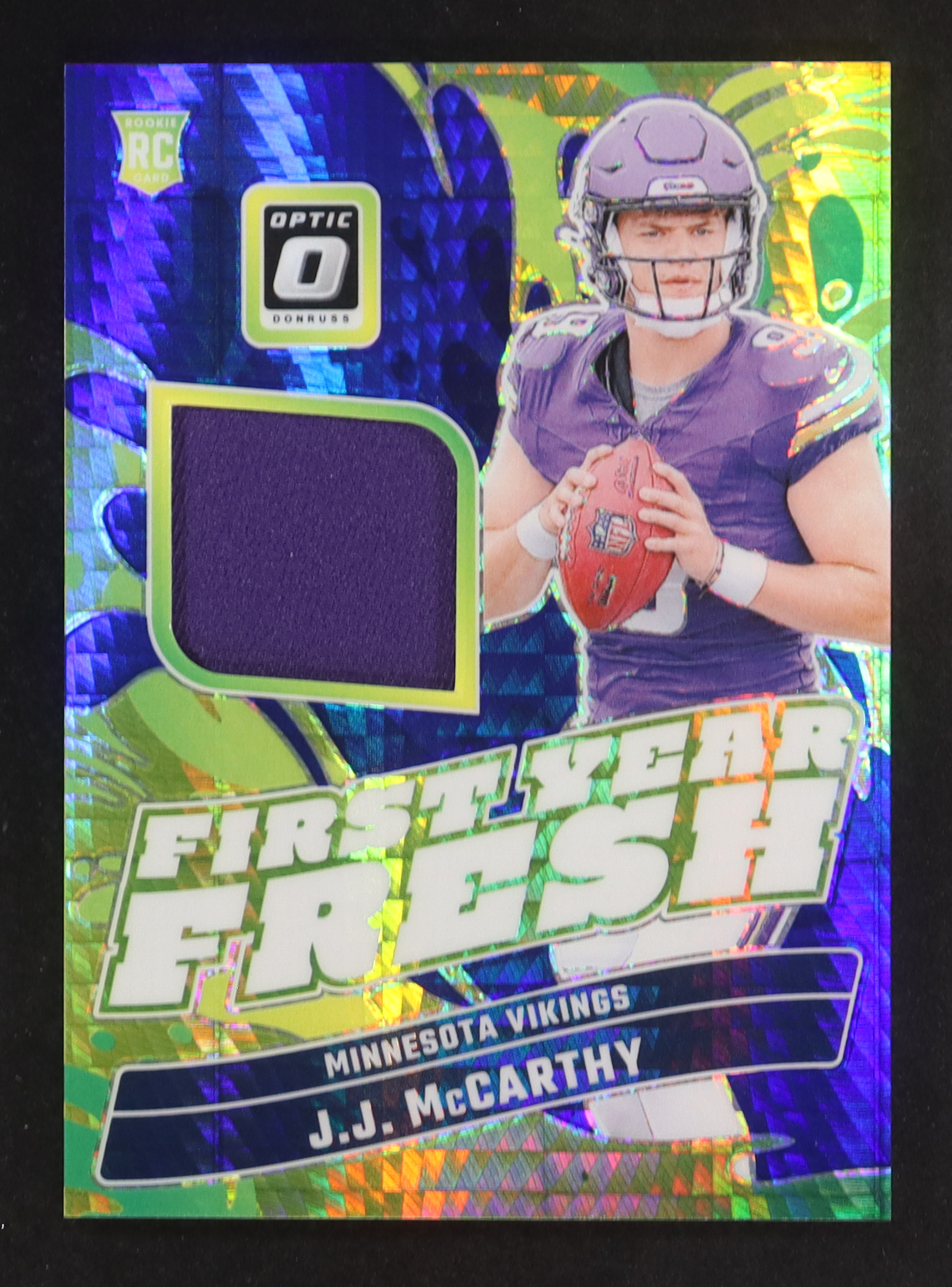 JJ McCarthy 2024 Donruss Optic First Year Fresh Jerseys Blue Hyper #13 RC at PristineAuction.com JJ McCarthy 2024 Donruss Optic First Year Fresh Jerseys Blue Hyper #13 RC at PristineAuction.com