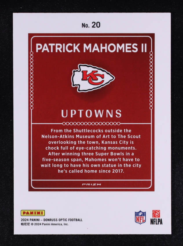 Patrick Mahomes II 2024 Donruss Optic Uptowns #20 at PristineAuction.com Patrick Mahomes II 2024 Donruss Optic Uptowns #20 at PristineAuction.com