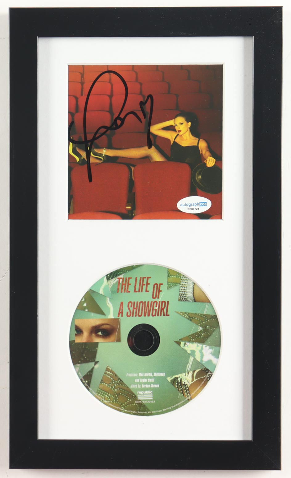 Taylor Swift Signed Custom Framed "The Life of a Showgirl" CD Insert Display with Disc (ACOA) at PristineAuction.com Taylor Swift Signed Custom Framed "The Life of a Showgirl" CD Insert Display with Disc (ACOA) at PristineAuction.com