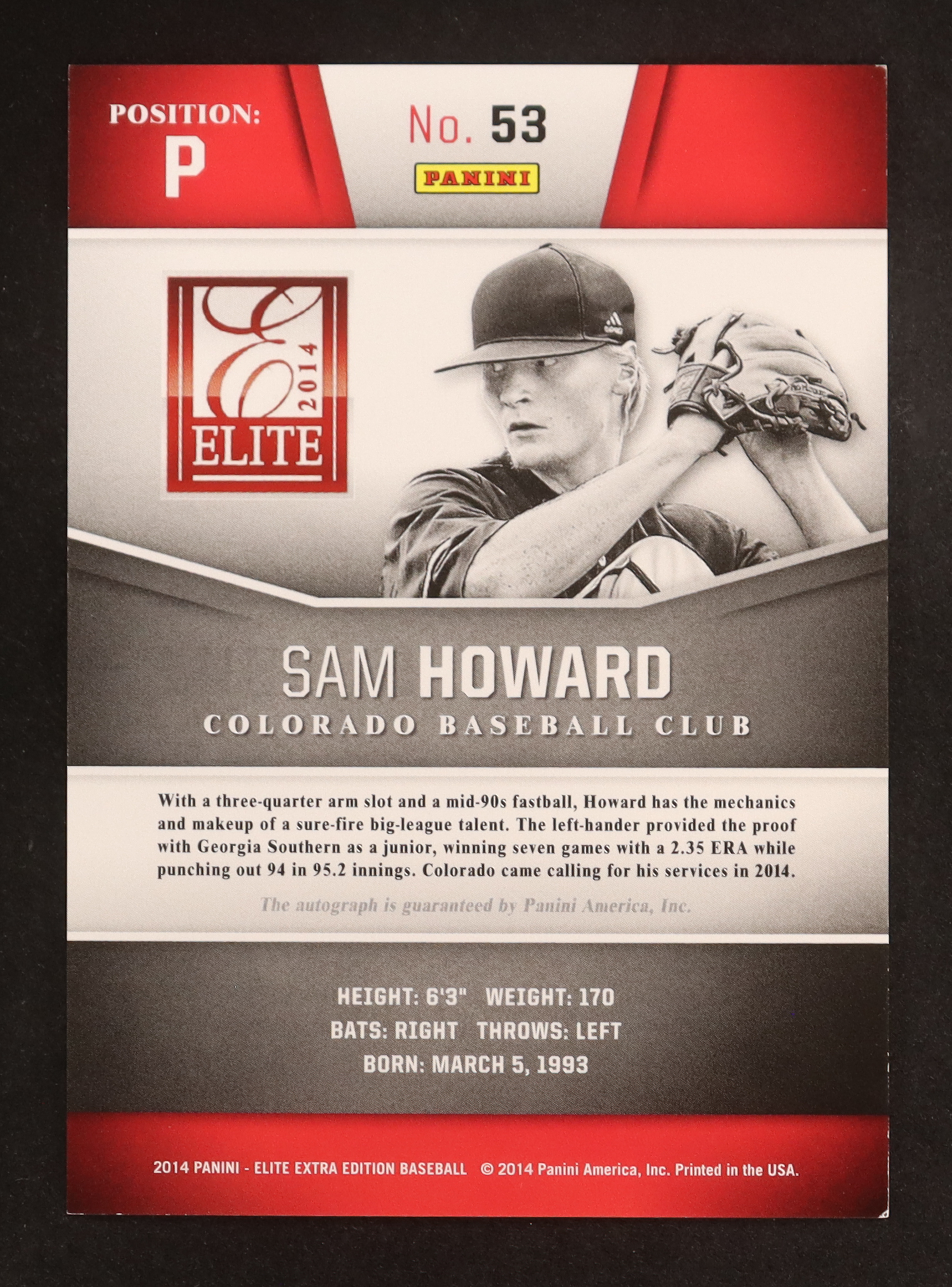 Sam Howard 2014 Elite Extra Edition Prospects Signatures #53 RC #102/799 at PristineAuction.com Sam Howard 2014 Elite Extra Edition Prospects Signatures #53 RC #102/799 at PristineAuction.com
