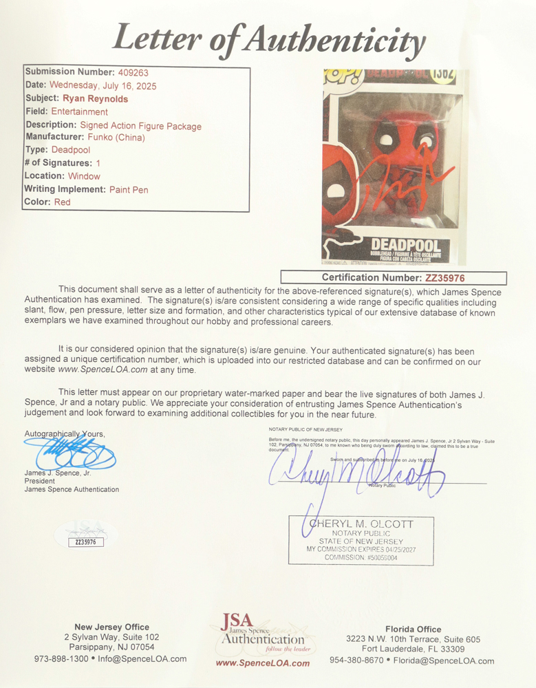 Ryan Reynolds Signed "Deadpool" #1362 Deadpool Bobble-Head Funko Pop! Vinyl Figure (JSA) at PristineAuction.com Ryan Reynolds Signed "Deadpool" #1362 Deadpool Bobble-Head Funko Pop! Vinyl Figure (JSA) at PristineAuction.com