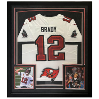Tom Brady Signed Buccaneers Custom Framed Nike Jersey Inscribed "SB LV Champs" (Fanatics) at PristineAuction.com