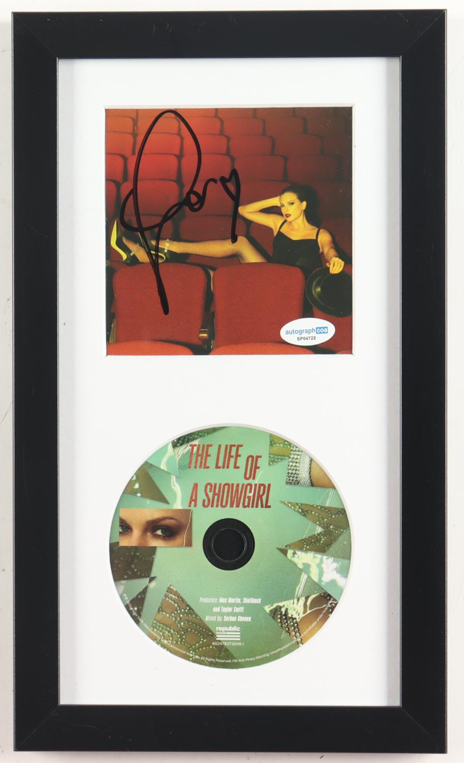 Taylor Swift Signed Custom Framed "The Life of a Showgirl" CD Insert Display with Disc (ACOA) at PristineAuction.com Taylor Swift Signed Custom Framed "The Life of a Showgirl" CD Insert Display with Disc (ACOA) at PristineAuction.com