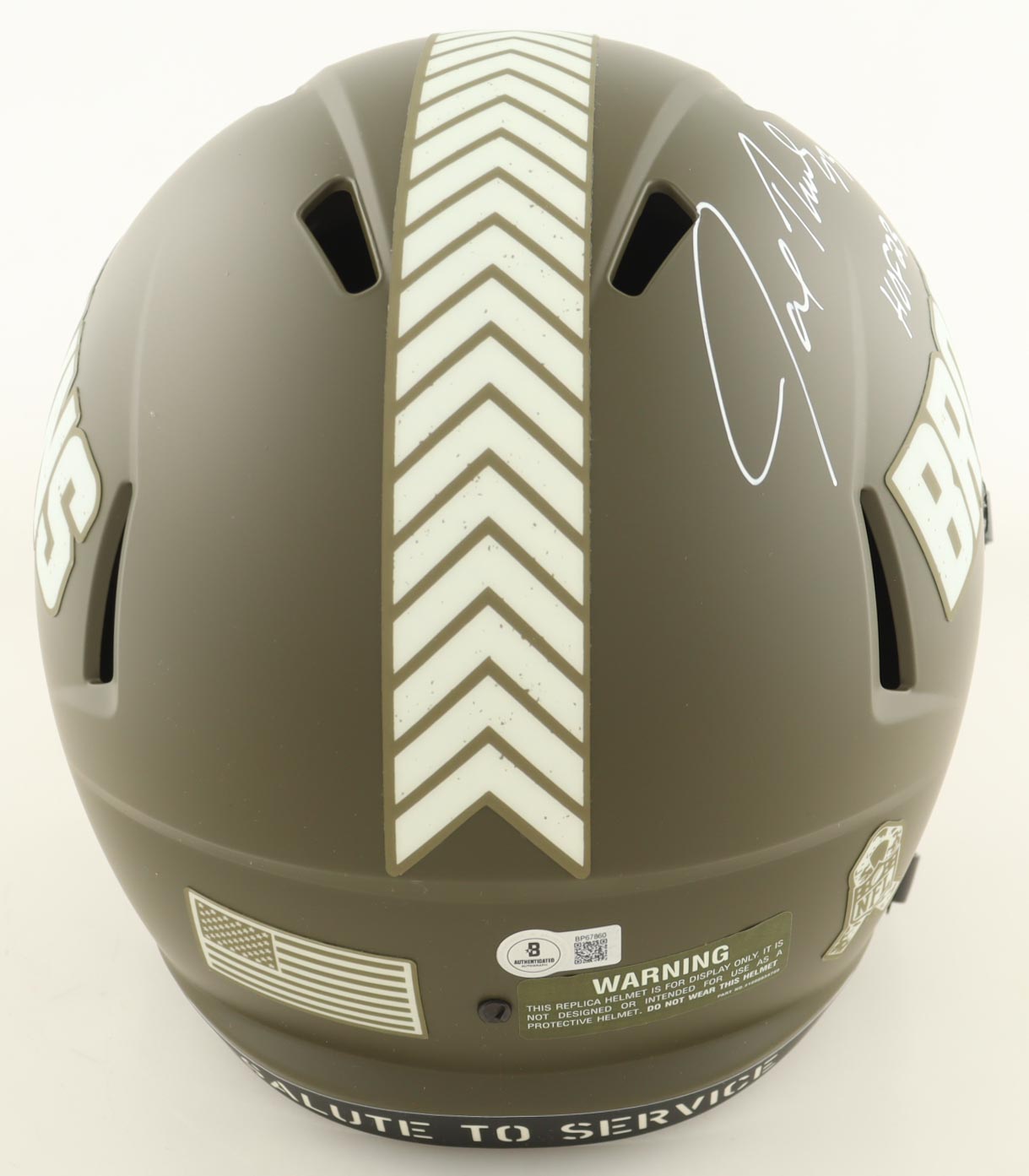 Joe Thomas Signed Browns Full-Size Salute To Service Alternate Speed Helmet Inscribed "HOF 23" (Beckett) at PristineAuction.com Joe Thomas Signed Browns Full-Size Salute To Service Alternate Speed Helmet Inscribed "HOF 23" (Beckett) at PristineAuction.com