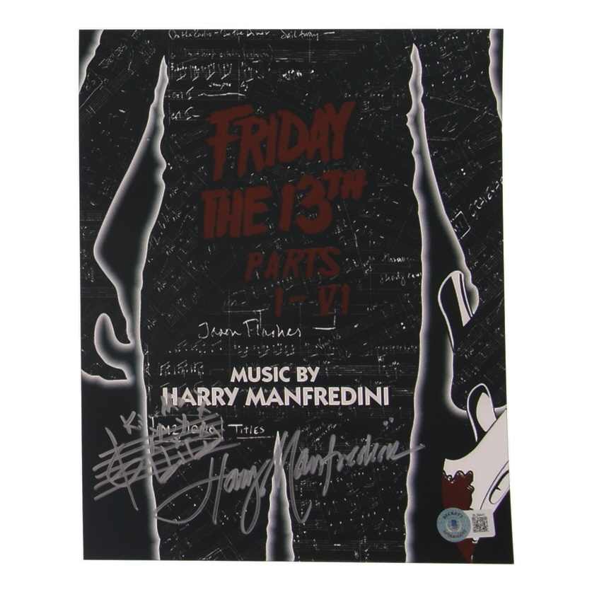 Harry Manfredini Signed "Friday the 13th Parts I-VI" 8x10 Poster with Hand Drawn Sketch (Beckett) at PristineAuction.com Harry Manfredini Signed "Friday the 13th Parts I-VI" 8x10 Poster with Hand Drawn Sketch (Beckett) at PristineAuction.com