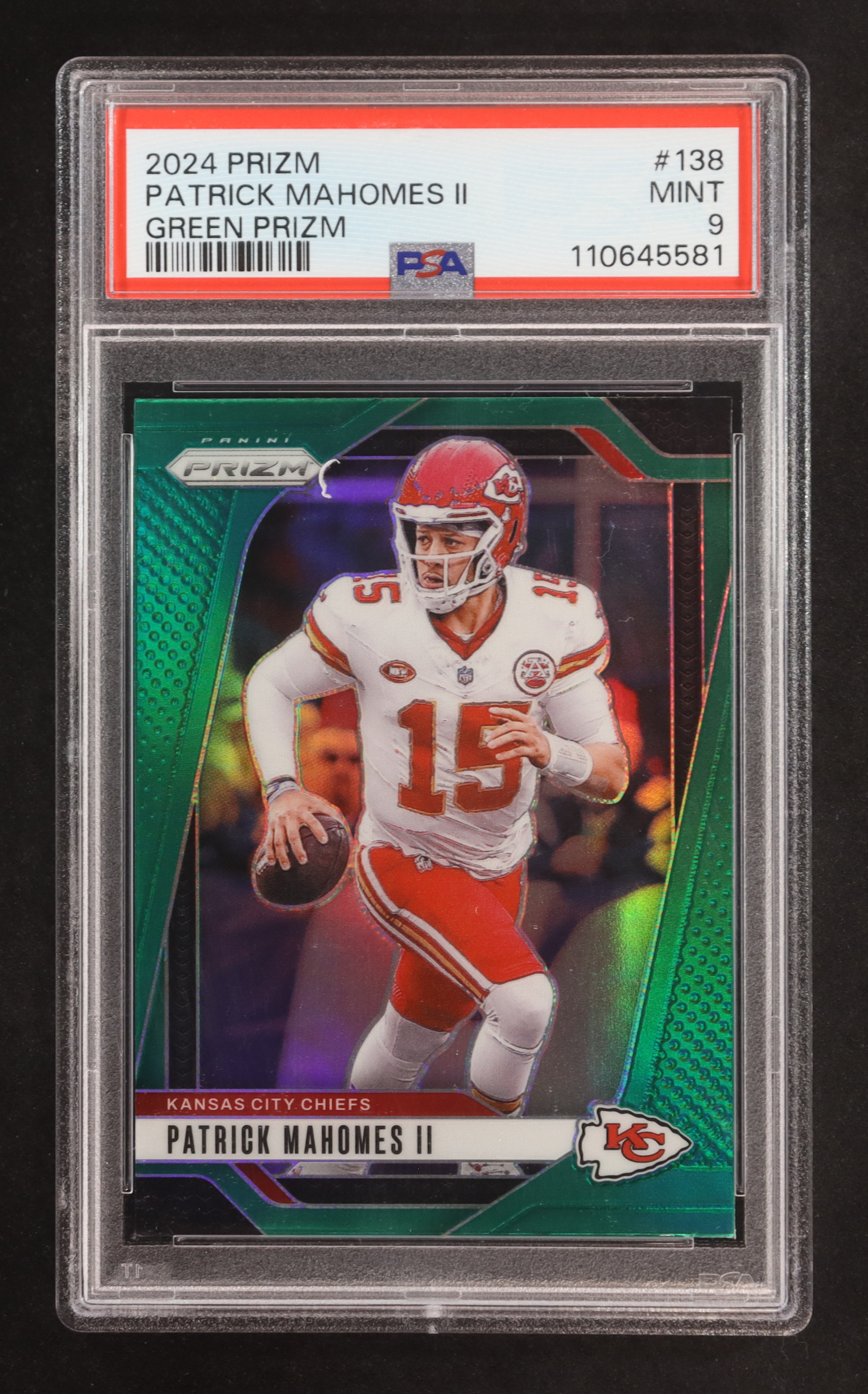 Patrick Mahomes II 2024 Panini Prizm Prizms Green #138 (PSA 9) at PristineAuction.com Patrick Mahomes II 2024 Panini Prizm Prizms Green #138 (PSA 9) at PristineAuction.com