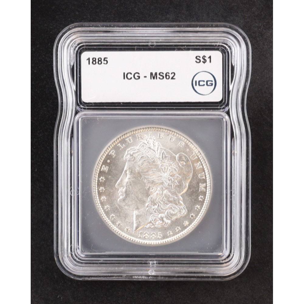 1885 Morgan Silver $1 Dollar (ICG MS62) at PristineAuction.com