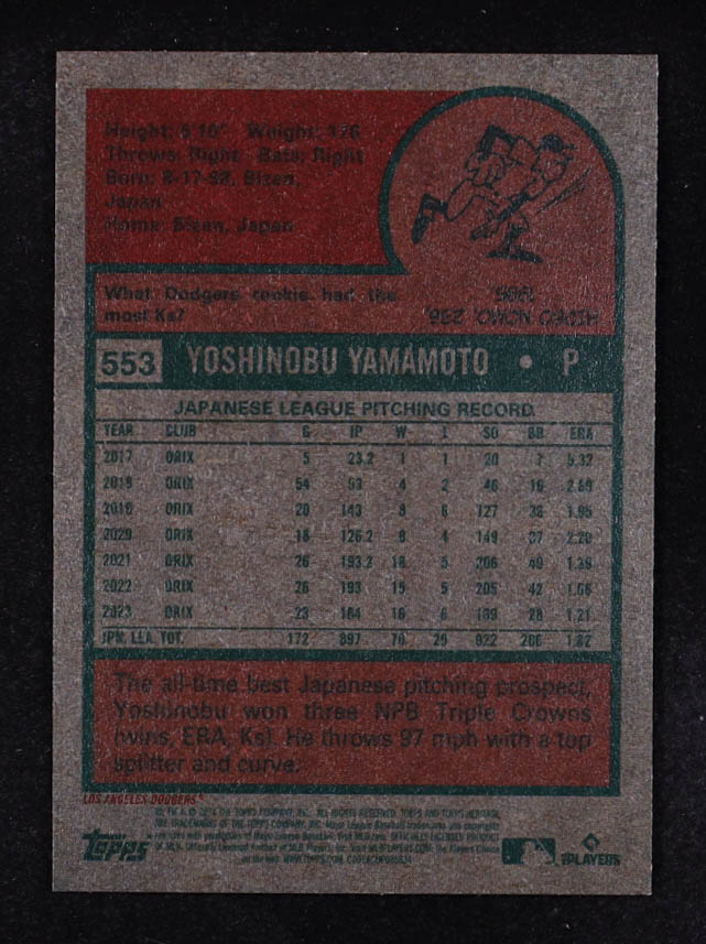 Yoshinobu Yamamoto 2024 Topps Heritage #553 RC at PristineAuction.com Yoshinobu Yamamoto 2024 Topps Heritage #553 RC at PristineAuction.com
