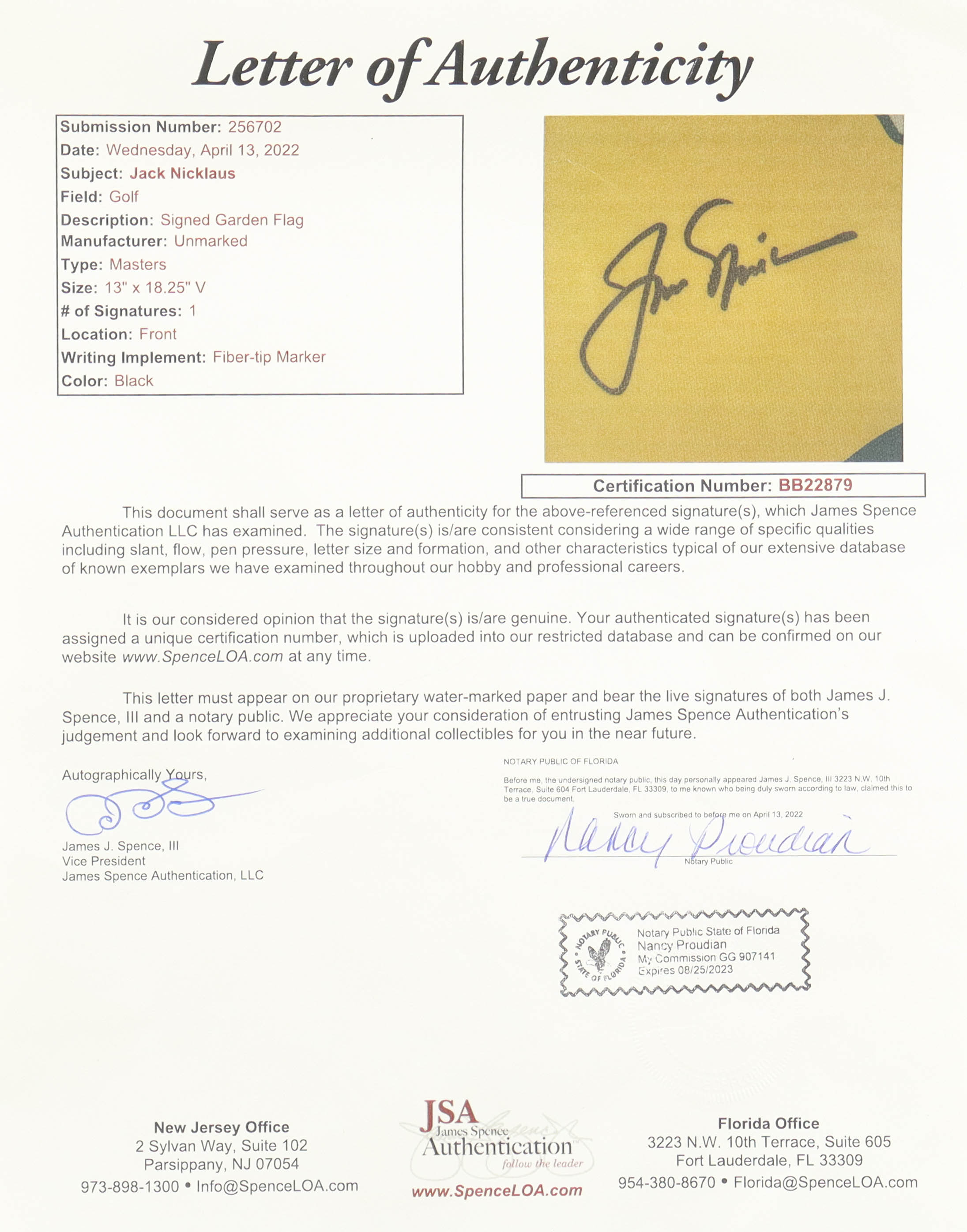 Jack Nicklaus Signed Masters Garden Flag (JSA) at PristineAuction.com Jack Nicklaus Signed Masters Garden Flag (JSA) at PristineAuction.com