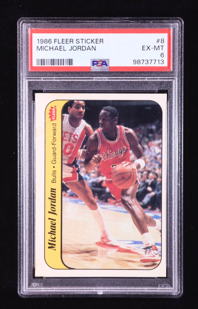 Michael Jordan 1986-87 Fleer Stickers #8 RC (PSA 6) at PristineAuction.com Michael Jordan 1986-87 Fleer Stickers #8 RC (PSA 6) at PristineAuction.com