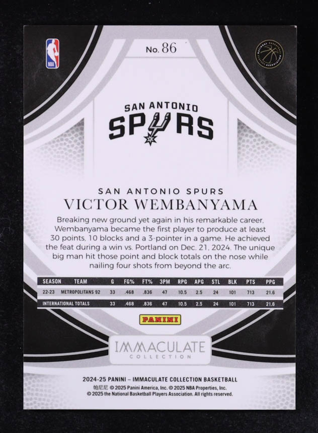 Victor Wembanyama 2024-25 Immaculate Collection #86 #72/99 at PristineAuction.com Victor Wembanyama 2024-25 Immaculate Collection #86 #72/99 at PristineAuction.com