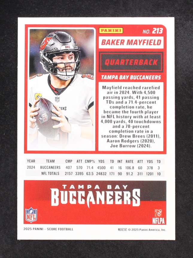 Baker Mayfield 2025 Panini Score Ellipse #213 #198/399 at PristineAuction.com Baker Mayfield 2025 Panini Score Ellipse #213 #198/399 at PristineAuction.com