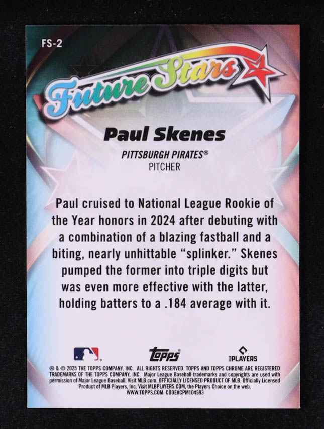 Paul Skenes 2025 Topps Chrome Future Stars #FS2 at PristineAuction.com Paul Skenes 2025 Topps Chrome Future Stars #FS2 at PristineAuction.com