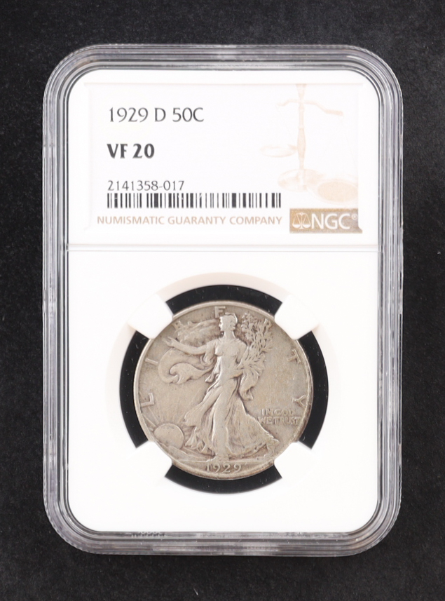 1929-D Walking Silver Half Dollar (NGC VF20) at PristineAuction.com 1929-D Walking Silver Half Dollar (NGC VF20) at PristineAuction.com