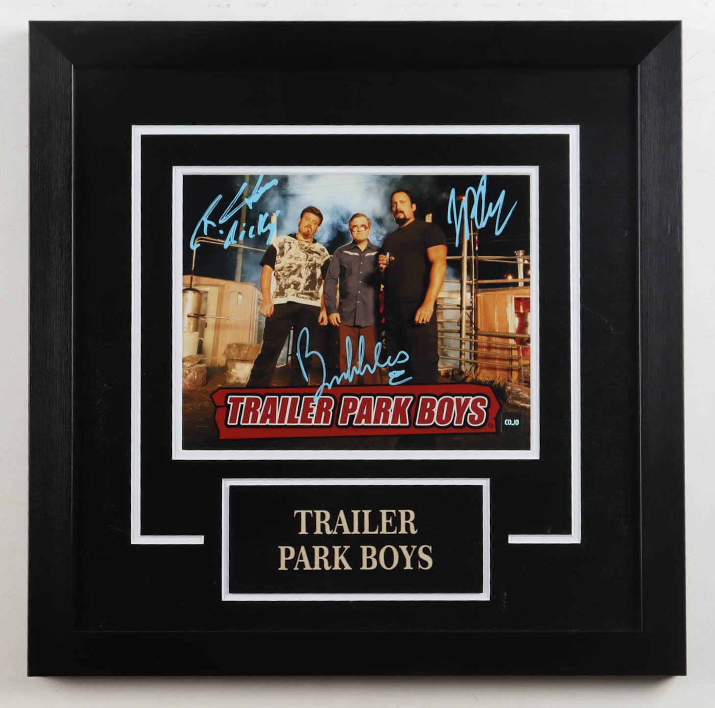 John Paul Tremblay, Robb Wells & Mike Smith Signed "Trailer Park Boys" Custom Framed Photo (COJO) at PristineAuction.com John Paul Tremblay, Robb Wells & Mike Smith Signed "Trailer Park Boys" Custom Framed Photo (COJO) at PristineAuction.com