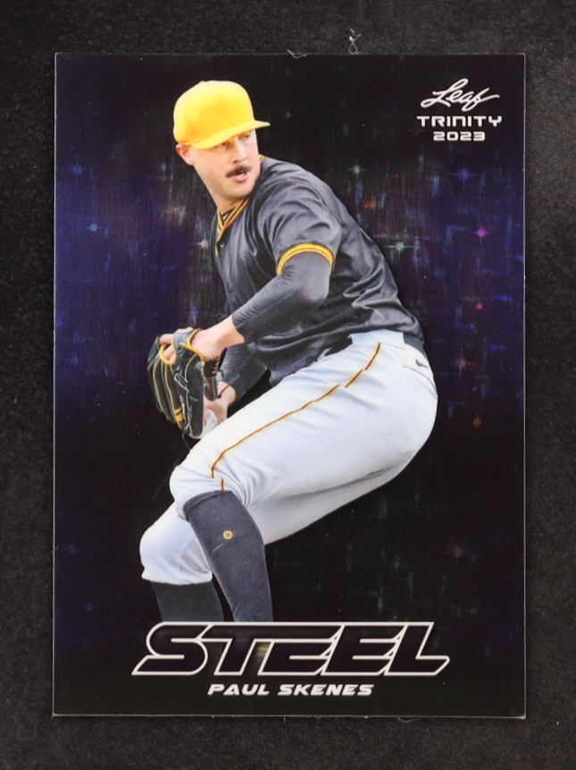 Paul Skenes 2023 Leaf Trinity Steel Mega Box Stars and Dots Blue #S-53 RC #97/99 at PristineAuction.com Paul Skenes 2023 Leaf Trinity Steel Mega Box Stars and Dots Blue #S-53 RC #97/99 at PristineAuction.com