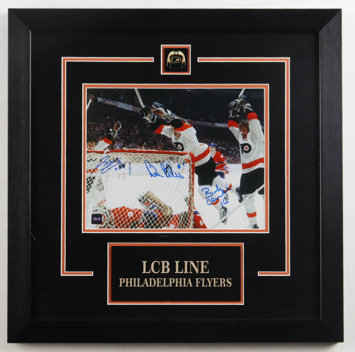 Reggie Leach, Bobby Clarke & Bill Barber Signed Flyers "LCB Line" Custom Framed Photo (COJO) at PristineAuction.com Reggie Leach, Bobby Clarke & Bill Barber Signed Flyers "LCB Line" Custom Framed Photo (COJO) at PristineAuction.com