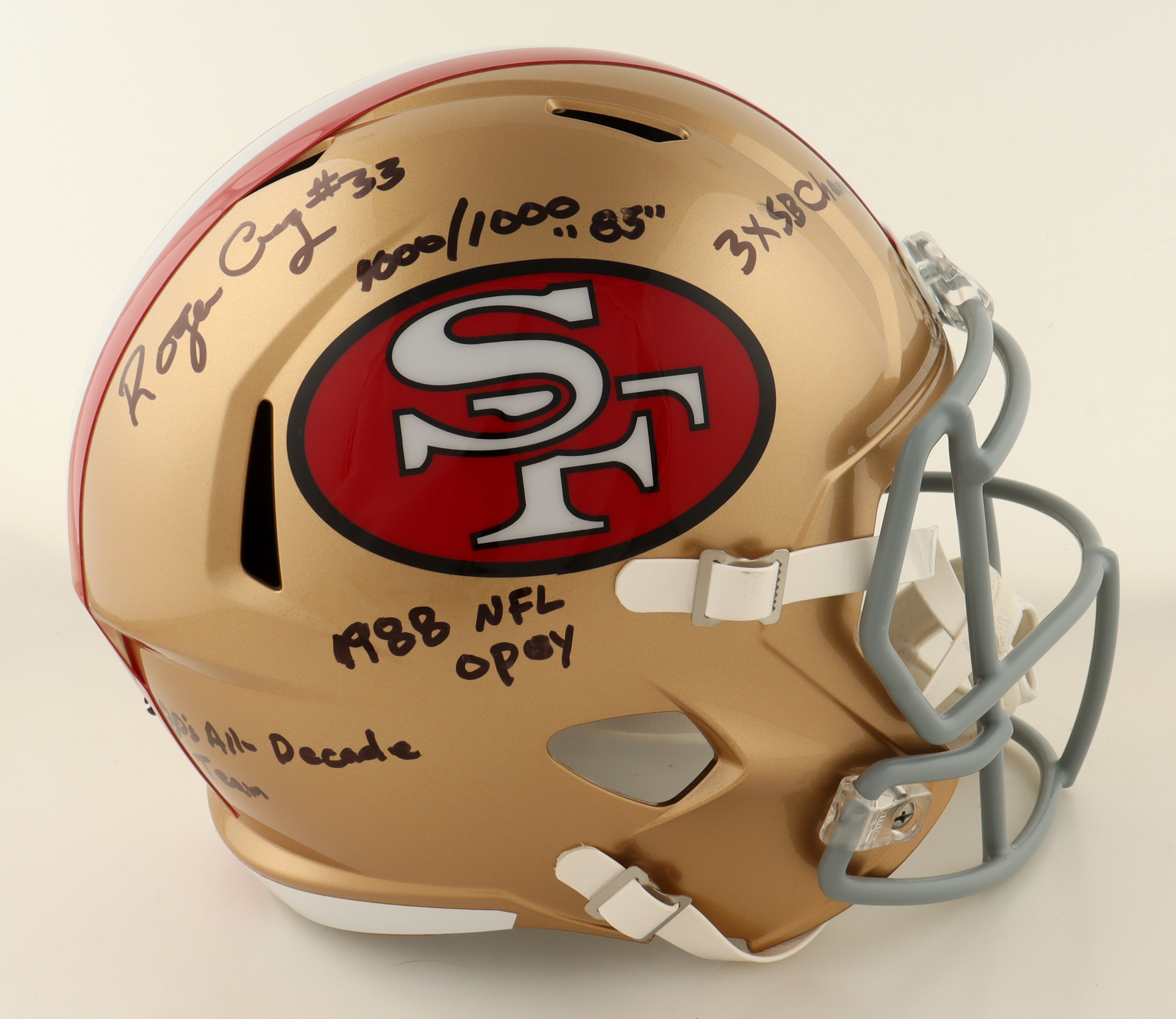 Roger Craig Signed 49ers Full-Size Speed Helmet With Multiple Career Stat Inscriptions (Beckett) at PristineAuction.com Roger Craig Signed 49ers Full-Size Speed Helmet With Multiple Career Stat Inscriptions (Beckett) at PristineAuction.com