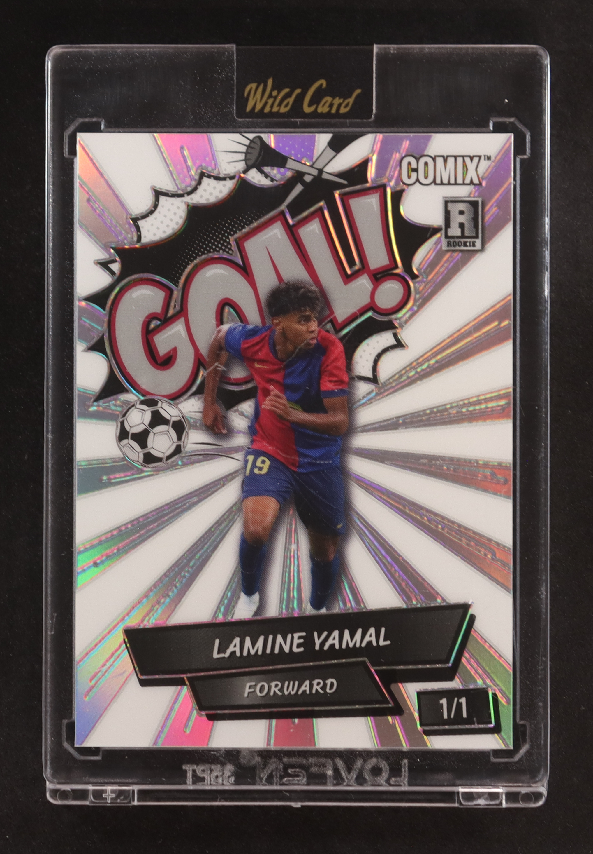 Lamine Yamal 2024 Wild Card Comix Goal! Prismatic White and Silver #LY11 RC #1/1 at PristineAuction.com Lamine Yamal 2024 Wild Card Comix Goal! Prismatic White and Silver #LY11 RC #1/1 at PristineAuction.com
