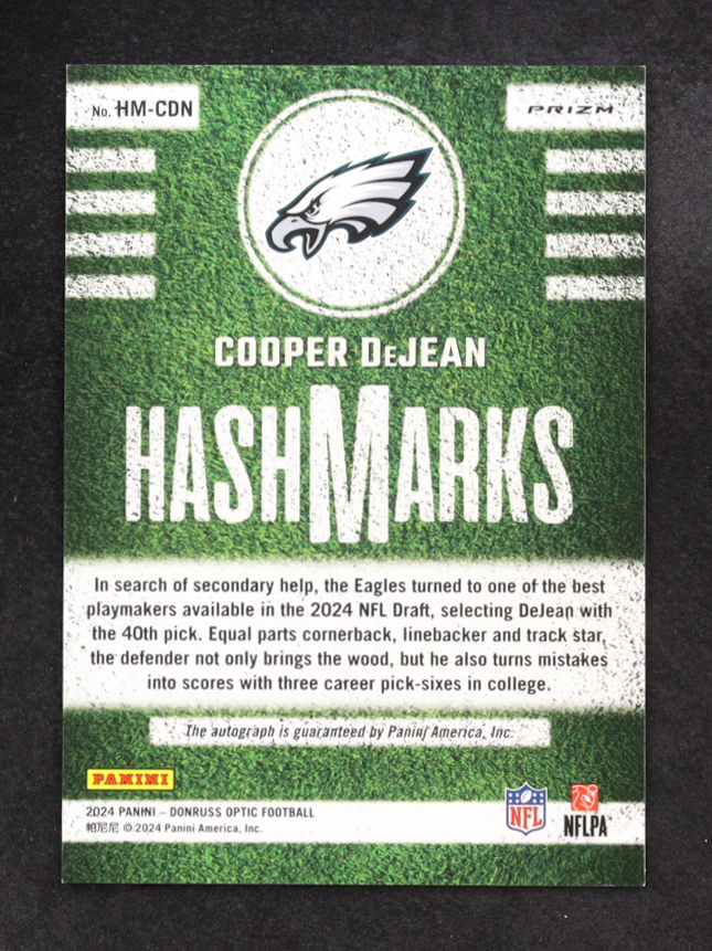 Cooper DeJean 2024 Panini Donruss Optic Hash Marks Auto #HM-CDN RC at PristineAuction.com Cooper DeJean 2024 Panini Donruss Optic Hash Marks Auto #HM-CDN RC at PristineAuction.com