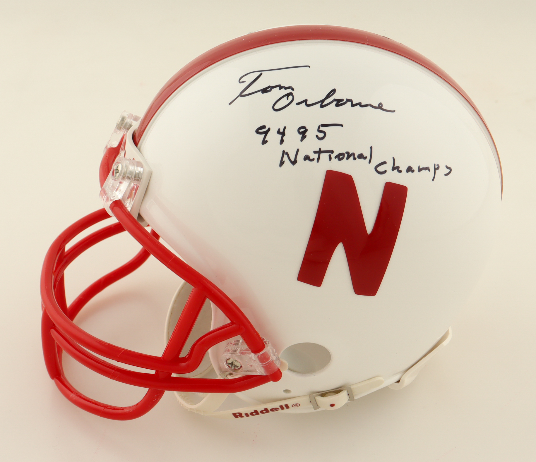 Tommie Frazier & Tom Osborne Signed Nebraska Cornhuskers Mini Helmet Inscribed "94 95 National Champs" (PSA) at PristineAuction.com Tommie Frazier & Tom Osborne Signed Nebraska Cornhuskers Mini Helmet Inscribed "94 95 National Champs" (PSA) at PristineAuction.com